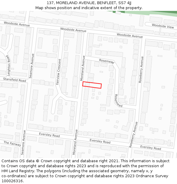 137, MORELAND AVENUE, BENFLEET, SS7 4JJ: Location map and indicative extent of plot