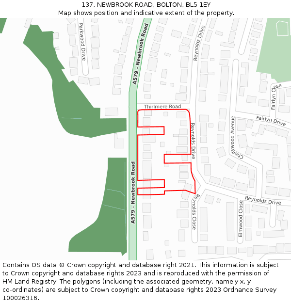 137, NEWBROOK ROAD, BOLTON, BL5 1EY: Location map and indicative extent of plot