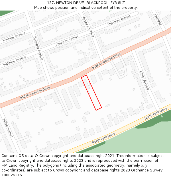 137, NEWTON DRIVE, BLACKPOOL, FY3 8LZ: Location map and indicative extent of plot