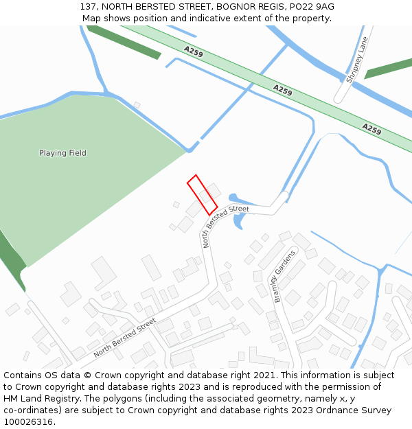 137, NORTH BERSTED STREET, BOGNOR REGIS, PO22 9AG: Location map and indicative extent of plot