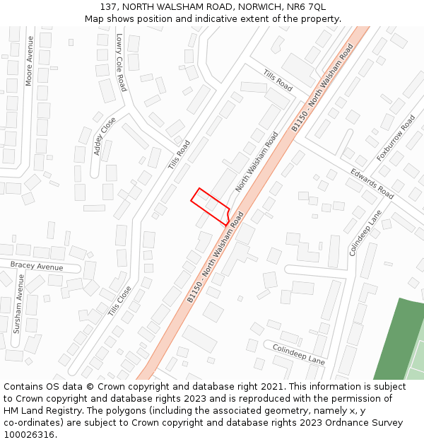 137, NORTH WALSHAM ROAD, NORWICH, NR6 7QL: Location map and indicative extent of plot