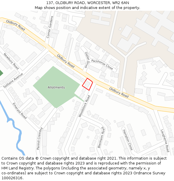 137, OLDBURY ROAD, WORCESTER, WR2 6AN: Location map and indicative extent of plot