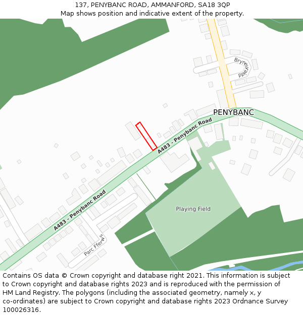 137, PENYBANC ROAD, AMMANFORD, SA18 3QP: Location map and indicative extent of plot