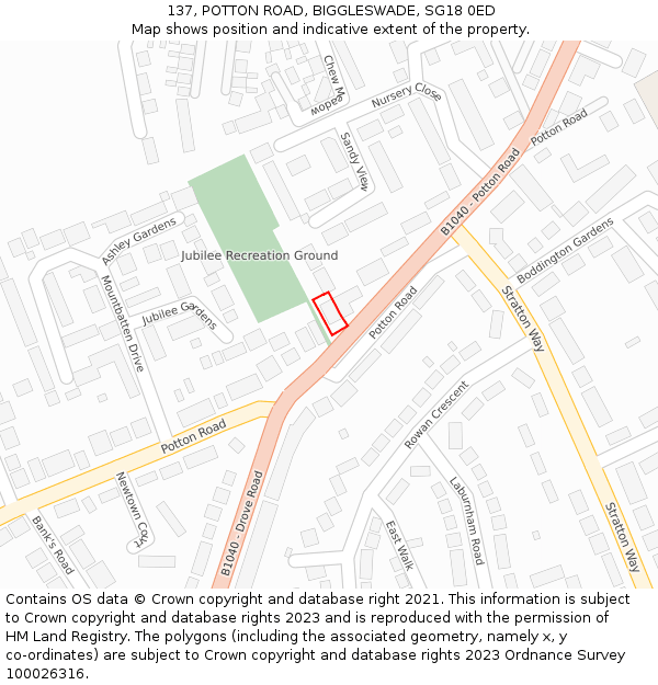 137, POTTON ROAD, BIGGLESWADE, SG18 0ED: Location map and indicative extent of plot