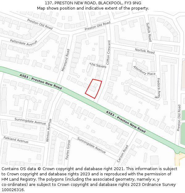 137, PRESTON NEW ROAD, BLACKPOOL, FY3 9NG: Location map and indicative extent of plot
