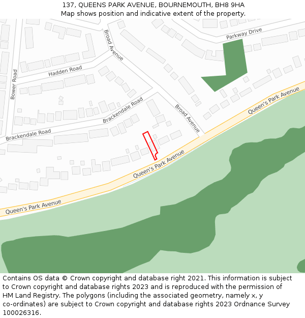 137, QUEENS PARK AVENUE, BOURNEMOUTH, BH8 9HA: Location map and indicative extent of plot