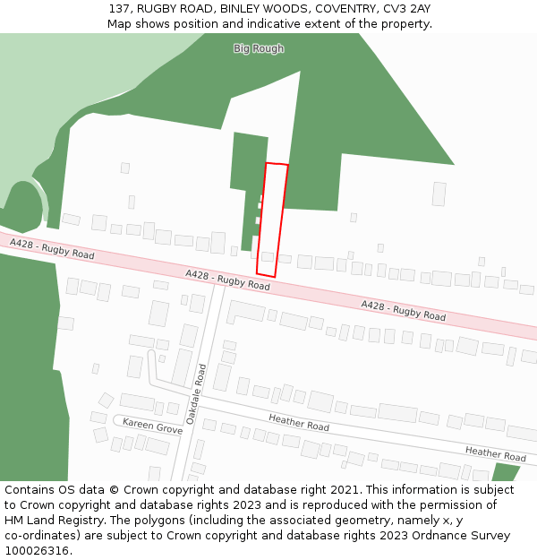 137, RUGBY ROAD, BINLEY WOODS, COVENTRY, CV3 2AY: Location map and indicative extent of plot