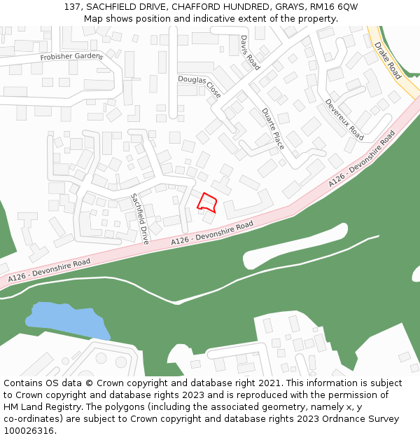 137, SACHFIELD DRIVE, CHAFFORD HUNDRED, GRAYS, RM16 6QW: Location map and indicative extent of plot