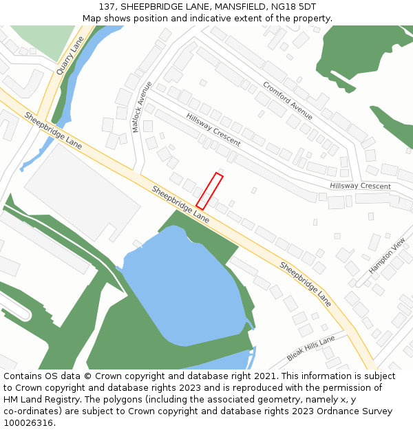 137, SHEEPBRIDGE LANE, MANSFIELD, NG18 5DT: Location map and indicative extent of plot