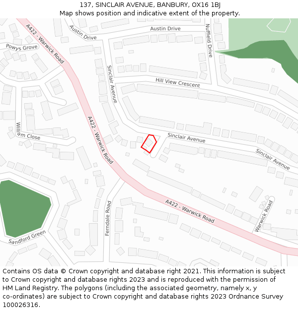 137, SINCLAIR AVENUE, BANBURY, OX16 1BJ: Location map and indicative extent of plot