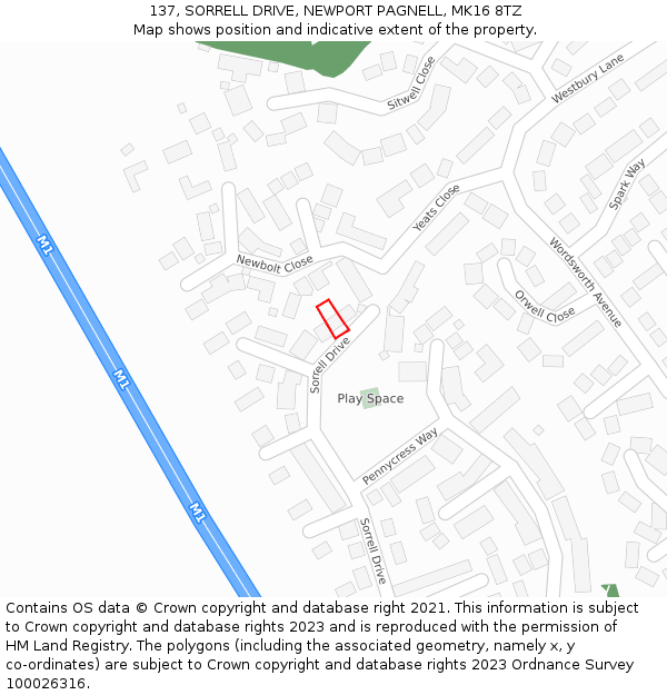 137, SORRELL DRIVE, NEWPORT PAGNELL, MK16 8TZ: Location map and indicative extent of plot