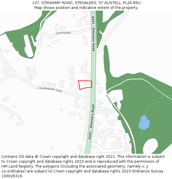 137, STANNARY ROAD, STENALEES, ST AUSTELL, PL26 8SU: Location map and indicative extent of plot