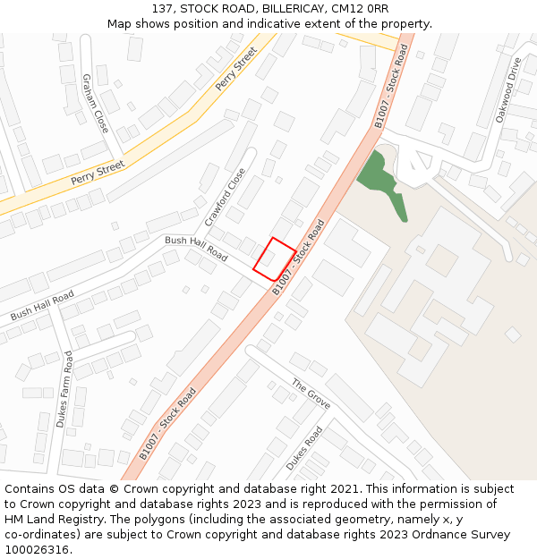 137, STOCK ROAD, BILLERICAY, CM12 0RR: Location map and indicative extent of plot