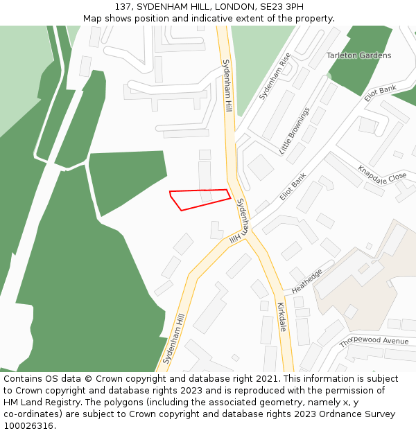 137, SYDENHAM HILL, LONDON, SE23 3PH: Location map and indicative extent of plot