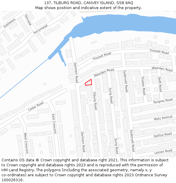 137, TILBURG ROAD, CANVEY ISLAND, SS8 9AQ: Location map and indicative extent of plot