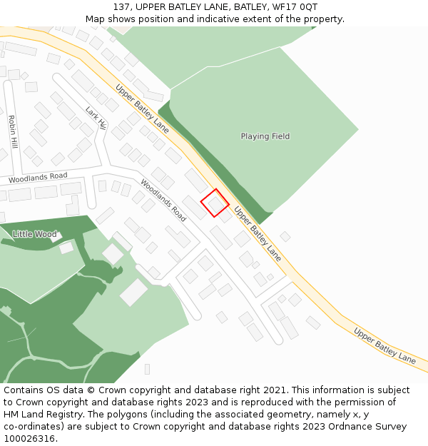 137, UPPER BATLEY LANE, BATLEY, WF17 0QT: Location map and indicative extent of plot