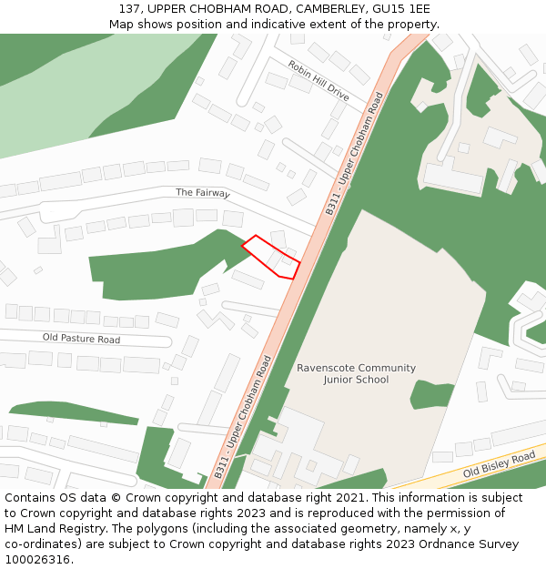 137, UPPER CHOBHAM ROAD, CAMBERLEY, GU15 1EE: Location map and indicative extent of plot
