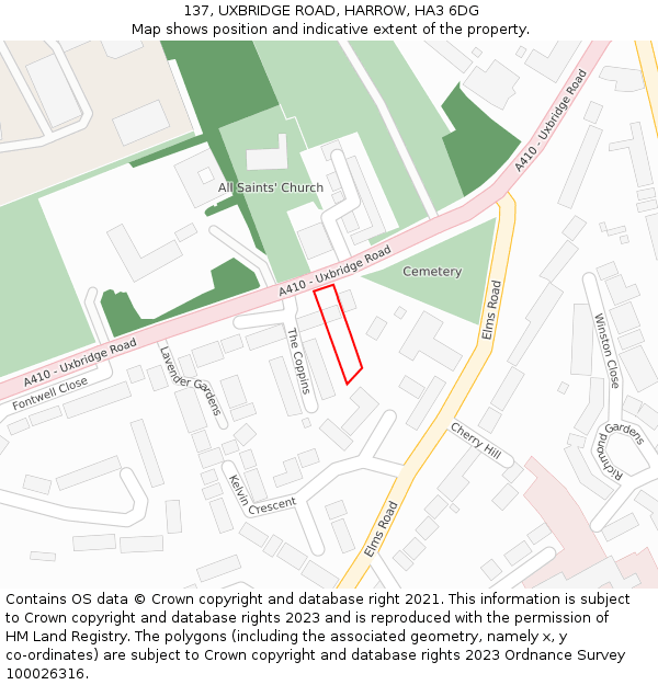 137, UXBRIDGE ROAD, HARROW, HA3 6DG: Location map and indicative extent of plot