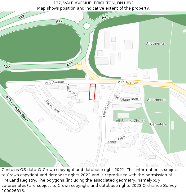 137, VALE AVENUE, BRIGHTON, BN1 8YF: Location map and indicative extent of plot