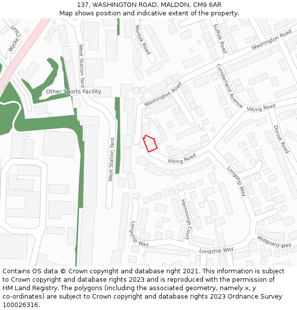 137, WASHINGTON ROAD, MALDON, CM9 6AR: Location map and indicative extent of plot