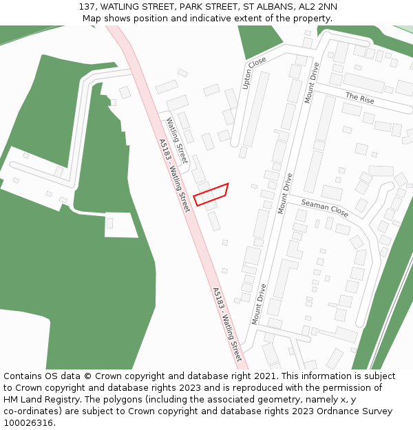 137, WATLING STREET, PARK STREET, ST ALBANS, AL2 2NN: Location map and indicative extent of plot