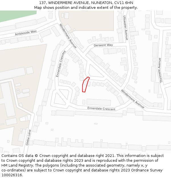 137, WINDERMERE AVENUE, NUNEATON, CV11 6HN: Location map and indicative extent of plot