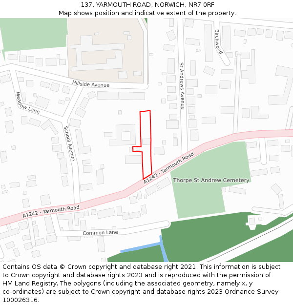 137, YARMOUTH ROAD, NORWICH, NR7 0RF: Location map and indicative extent of plot