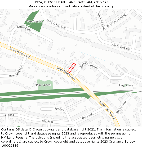 137A, GUDGE HEATH LANE, FAREHAM, PO15 6PR: Location map and indicative extent of plot