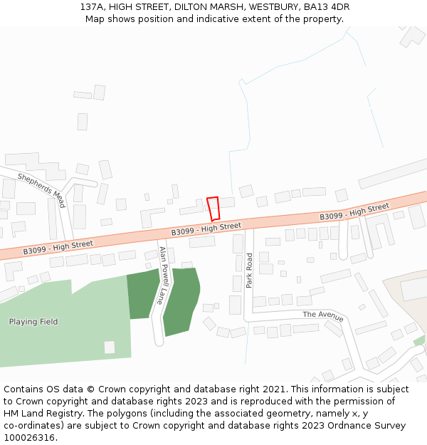 137A, HIGH STREET, DILTON MARSH, WESTBURY, BA13 4DR: Location map and indicative extent of plot