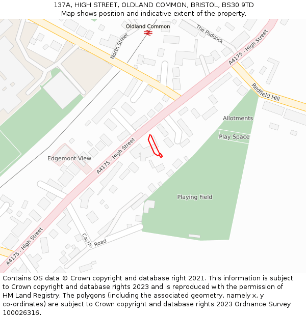 137A, HIGH STREET, OLDLAND COMMON, BRISTOL, BS30 9TD: Location map and indicative extent of plot