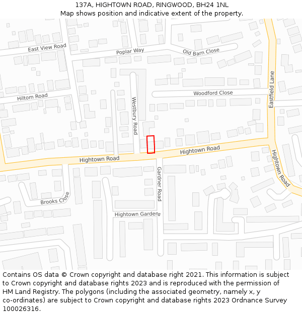 137A, HIGHTOWN ROAD, RINGWOOD, BH24 1NL: Location map and indicative extent of plot