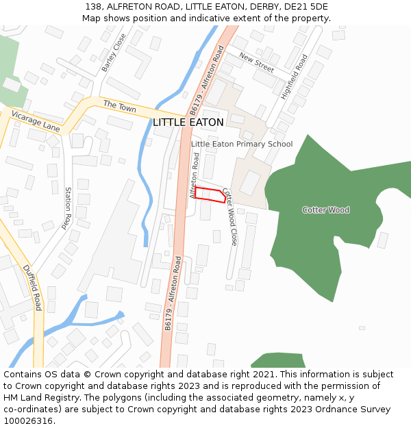 138, ALFRETON ROAD, LITTLE EATON, DERBY, DE21 5DE: Location map and indicative extent of plot