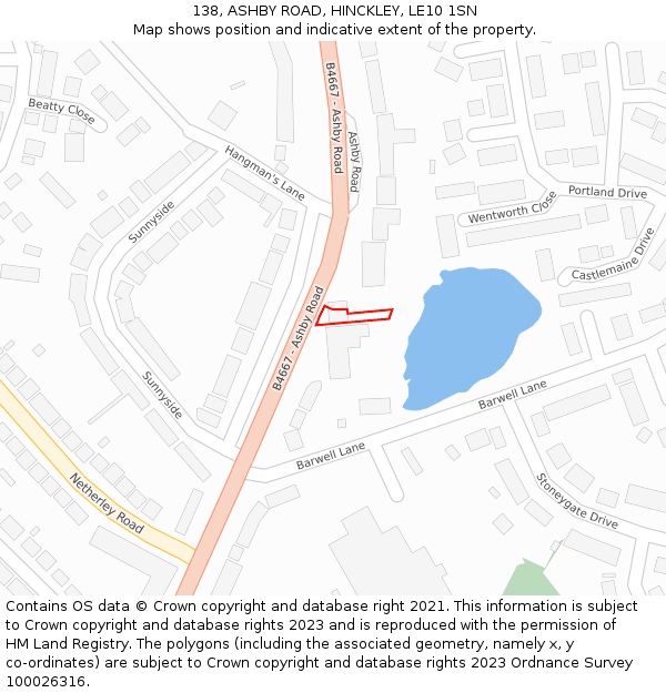 138, ASHBY ROAD, HINCKLEY, LE10 1SN: Location map and indicative extent of plot