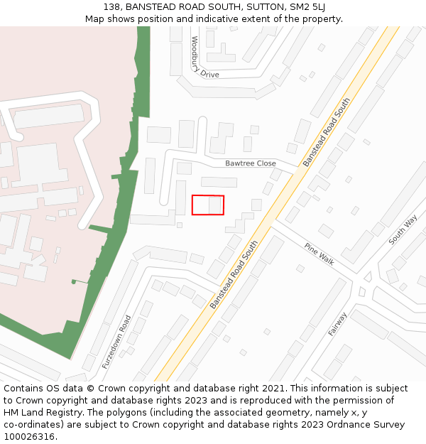 138, BANSTEAD ROAD SOUTH, SUTTON, SM2 5LJ: Location map and indicative extent of plot