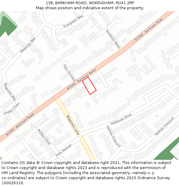 138, BARKHAM ROAD, WOKINGHAM, RG41 2RP: Location map and indicative extent of plot