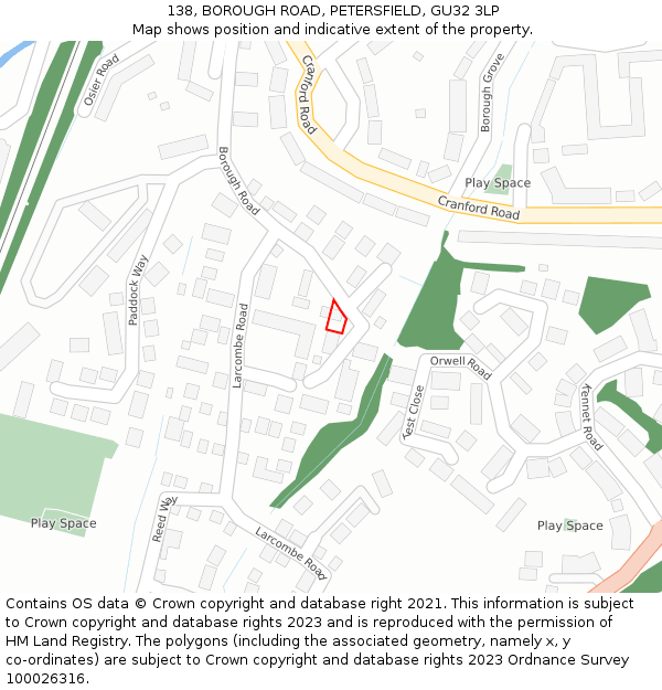 138, BOROUGH ROAD, PETERSFIELD, GU32 3LP: Location map and indicative extent of plot