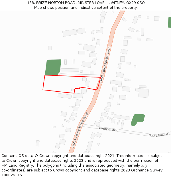 138, BRIZE NORTON ROAD, MINSTER LOVELL, WITNEY, OX29 0SQ: Location map and indicative extent of plot