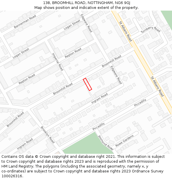 138, BROOMHILL ROAD, NOTTINGHAM, NG6 9GJ: Location map and indicative extent of plot