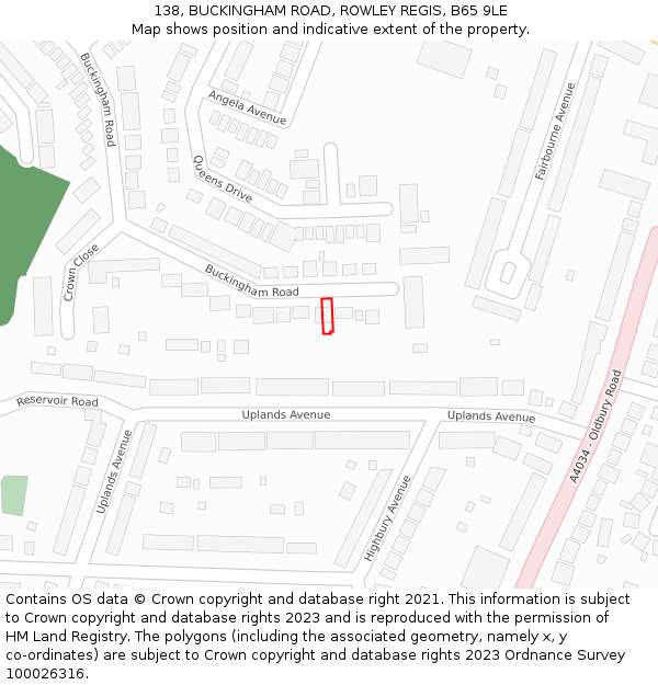 138, BUCKINGHAM ROAD, ROWLEY REGIS, B65 9LE: Location map and indicative extent of plot