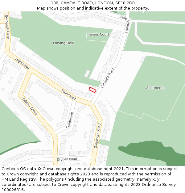 138, CAMDALE ROAD, LONDON, SE18 2DR: Location map and indicative extent of plot