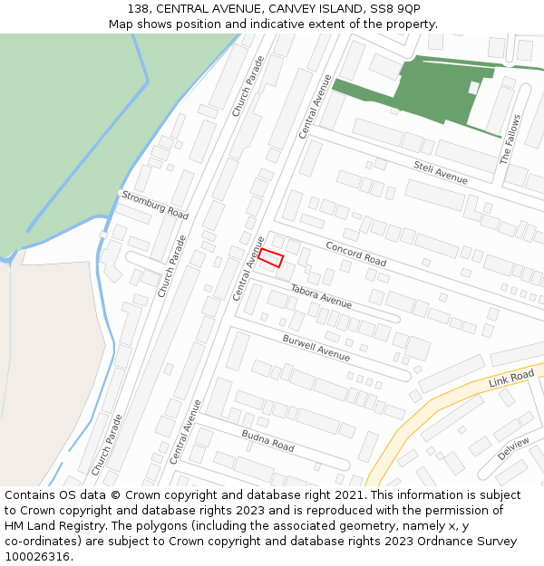 138, CENTRAL AVENUE, CANVEY ISLAND, SS8 9QP: Location map and indicative extent of plot