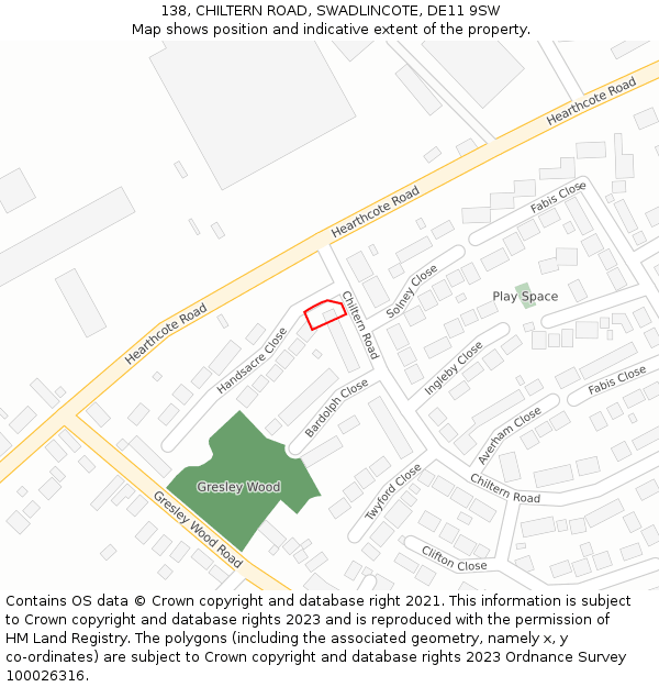 138, CHILTERN ROAD, SWADLINCOTE, DE11 9SW: Location map and indicative extent of plot