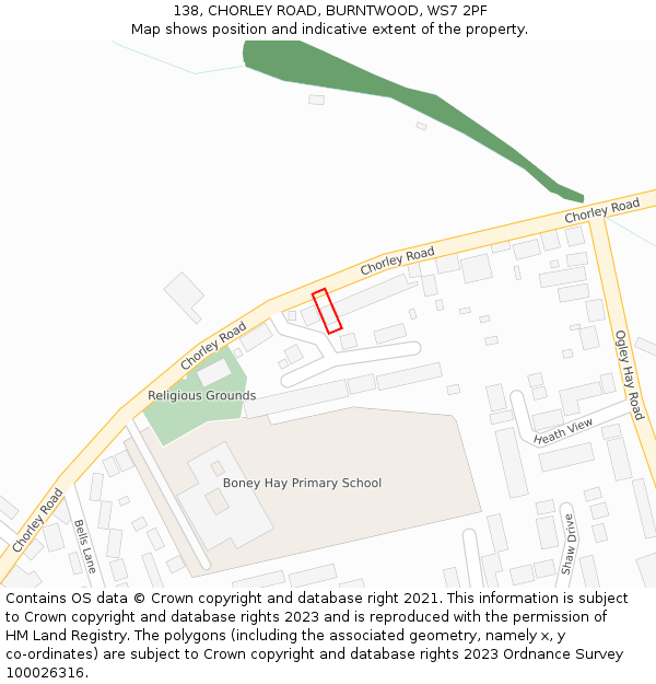 138, CHORLEY ROAD, BURNTWOOD, WS7 2PF: Location map and indicative extent of plot