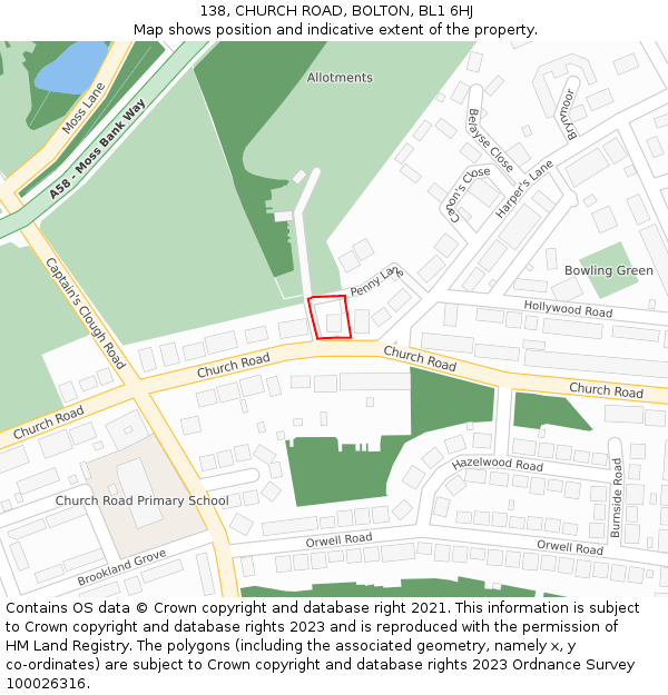 138, CHURCH ROAD, BOLTON, BL1 6HJ: Location map and indicative extent of plot