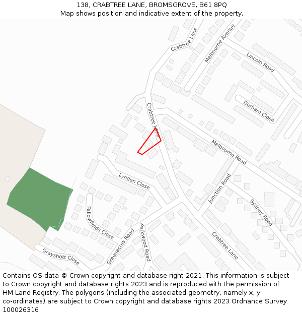 138, CRABTREE LANE, BROMSGROVE, B61 8PQ: Location map and indicative extent of plot