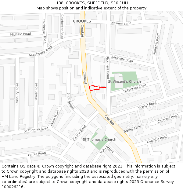 138, CROOKES, SHEFFIELD, S10 1UH: Location map and indicative extent of plot