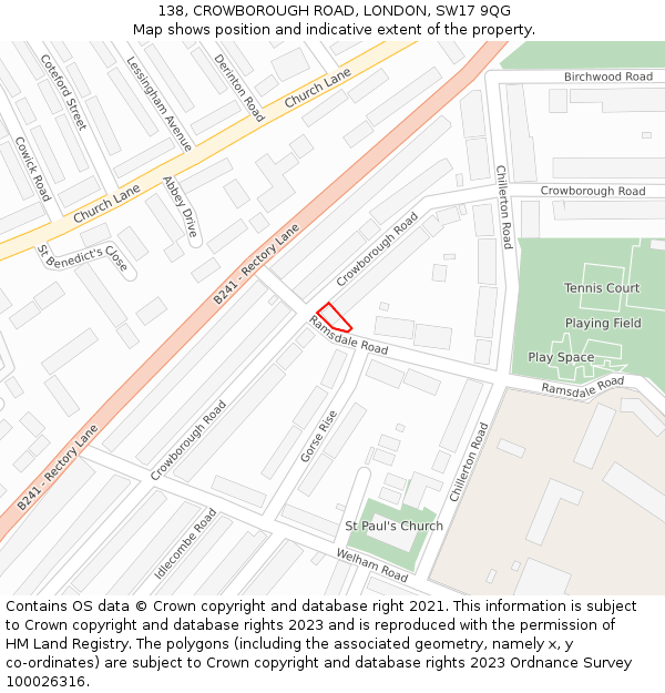 138, CROWBOROUGH ROAD, LONDON, SW17 9QG: Location map and indicative extent of plot