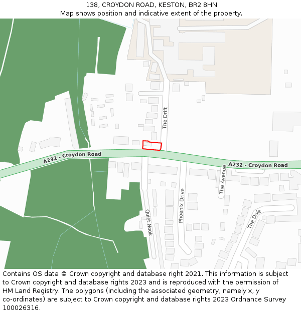138, CROYDON ROAD, KESTON, BR2 8HN: Location map and indicative extent of plot