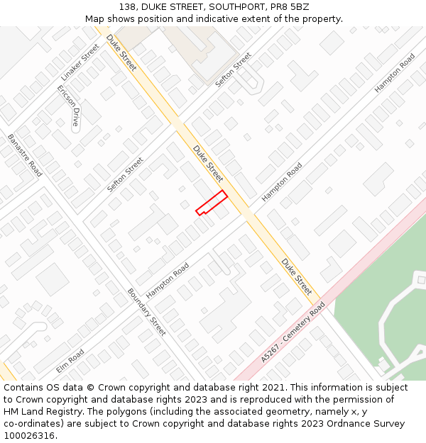 138, DUKE STREET, SOUTHPORT, PR8 5BZ: Location map and indicative extent of plot