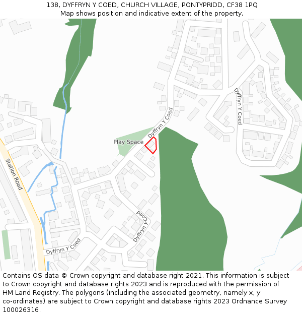 138, DYFFRYN Y COED, CHURCH VILLAGE, PONTYPRIDD, CF38 1PQ: Location map and indicative extent of plot